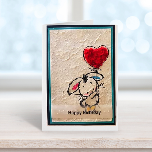Bunny with Heart Balloon Braille Birthday Card