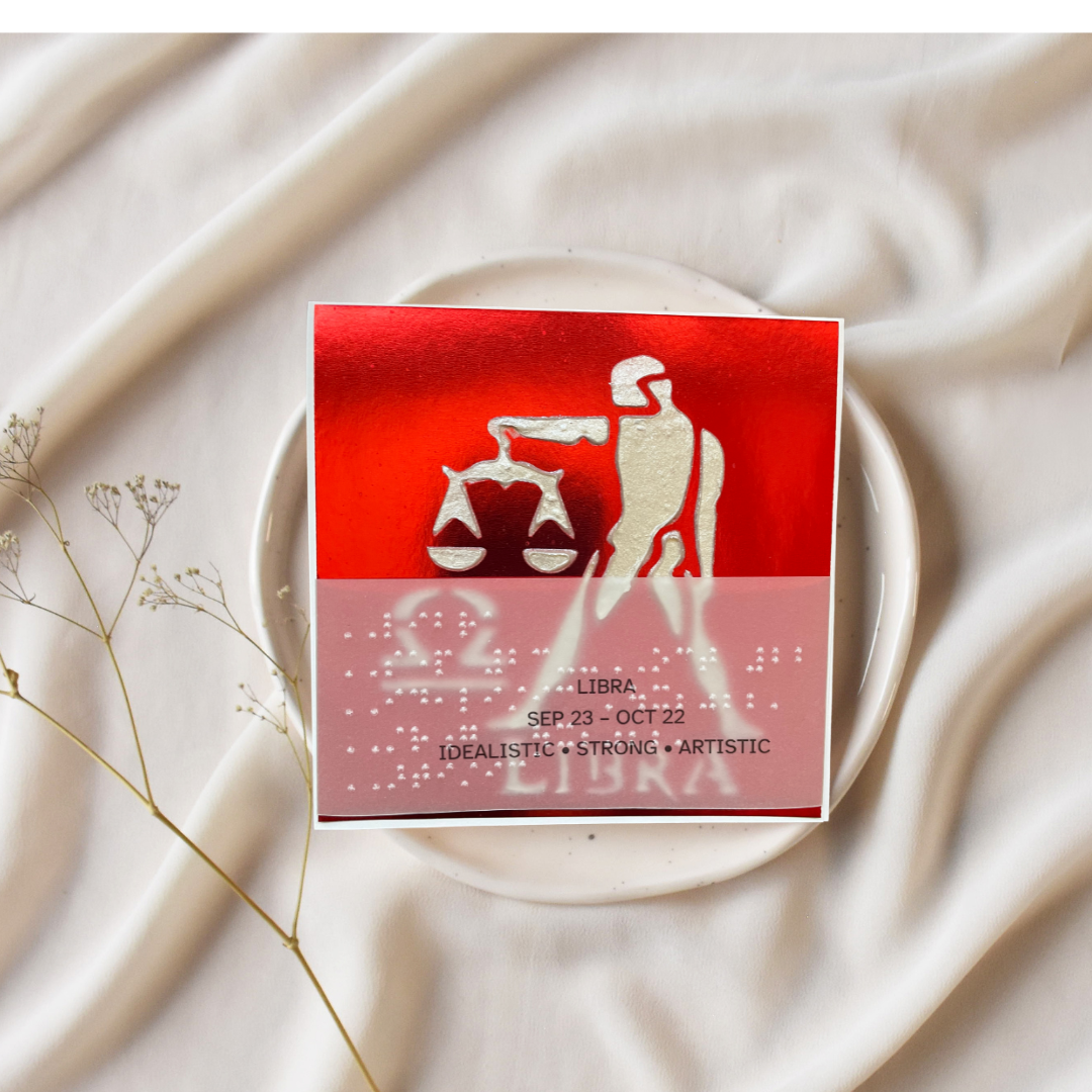 Libra Zodiac Birthday Card in Braille, Tactile & Print (September 23 - October 22)