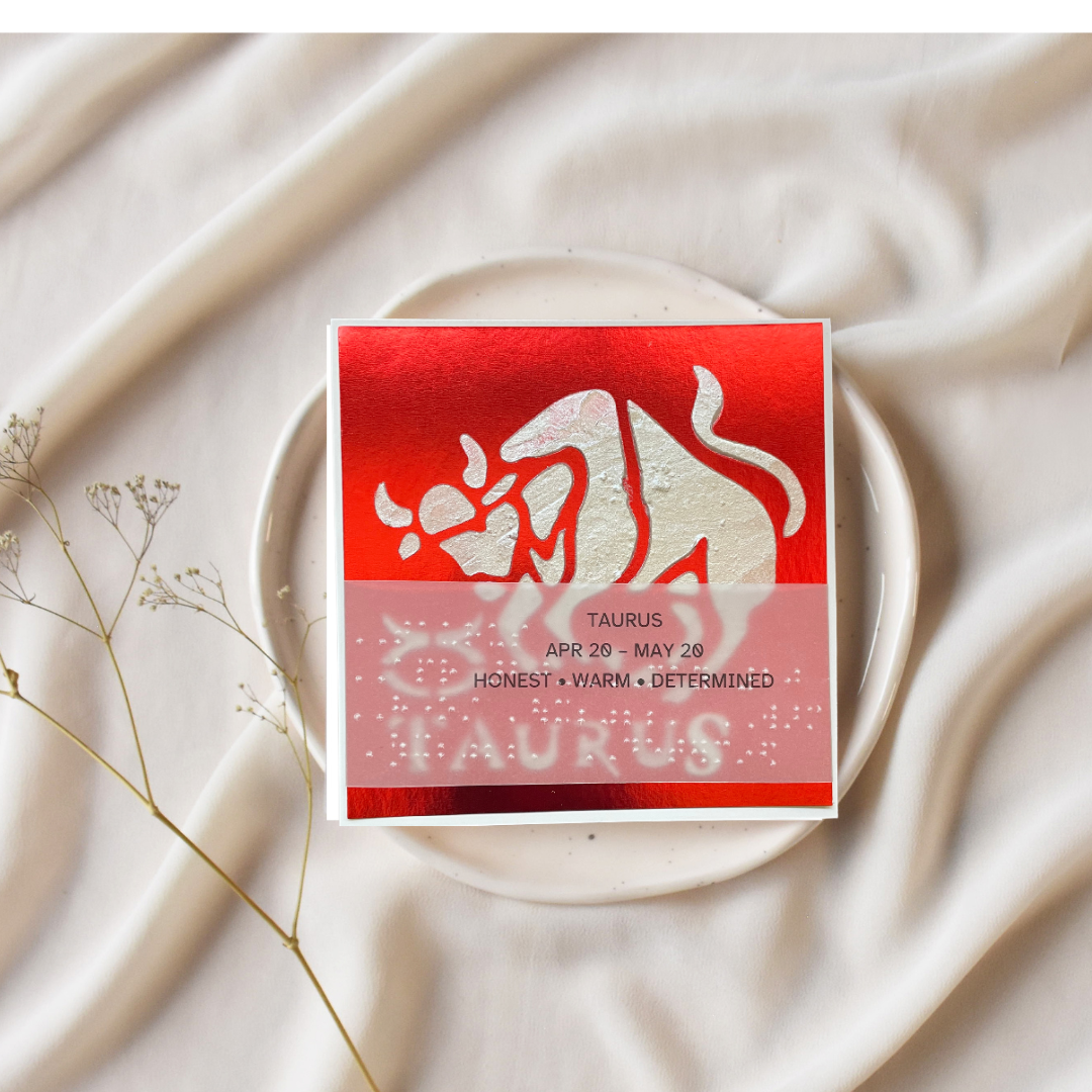Taurus Zodiac Birthday Card in Braille, Tactile & Print (April 20 - May 20)