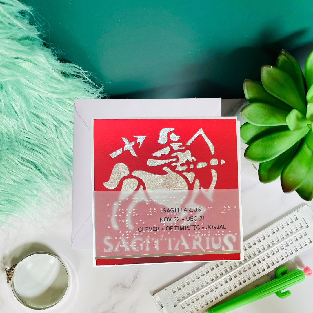 Sagittarius Zodiac Birthday Card in Braille, Tactile & Print (November 22 - December 21)