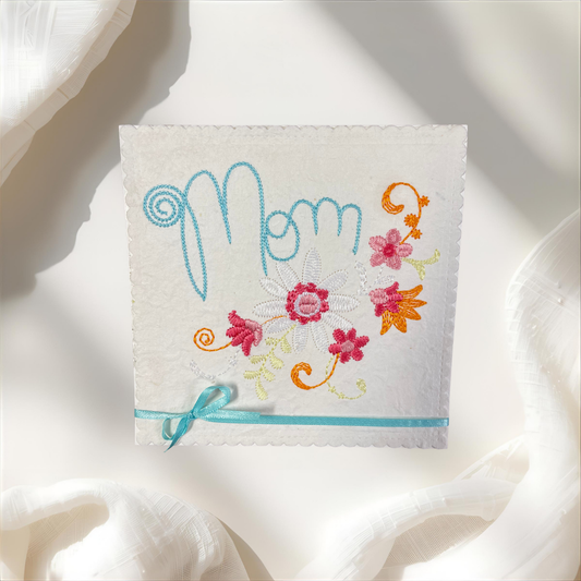 Braille Mother's Day Card for Mom – Stitched Floral Card with Ribbon