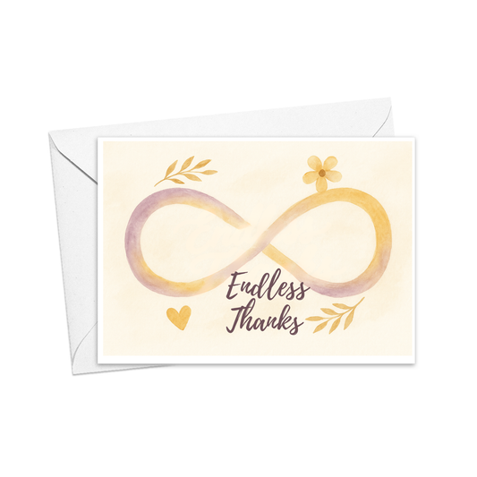 watercolor greeting card with the infinity sign the text endless thanks