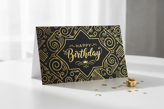 Black and Gold Luxe Birthday Card Mockup