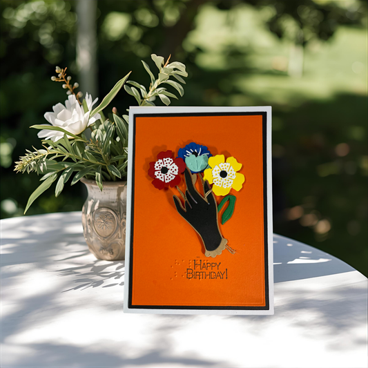 Braille Birthday Card - Flower Bouquet in Hand