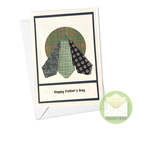 Father's day card - Three ties on a hanger with happy father's day in braille