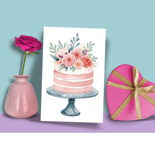 Braille Birthday Card for Her – Cake and Flowers