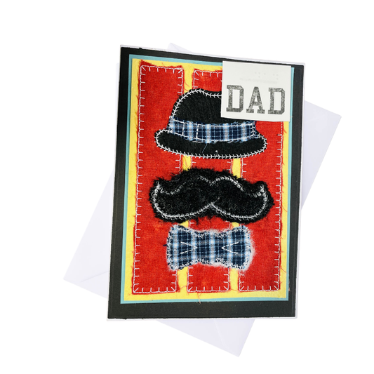 Braille Father's Day Card – Hat, Mustache & Bow Tie Embroidered Design