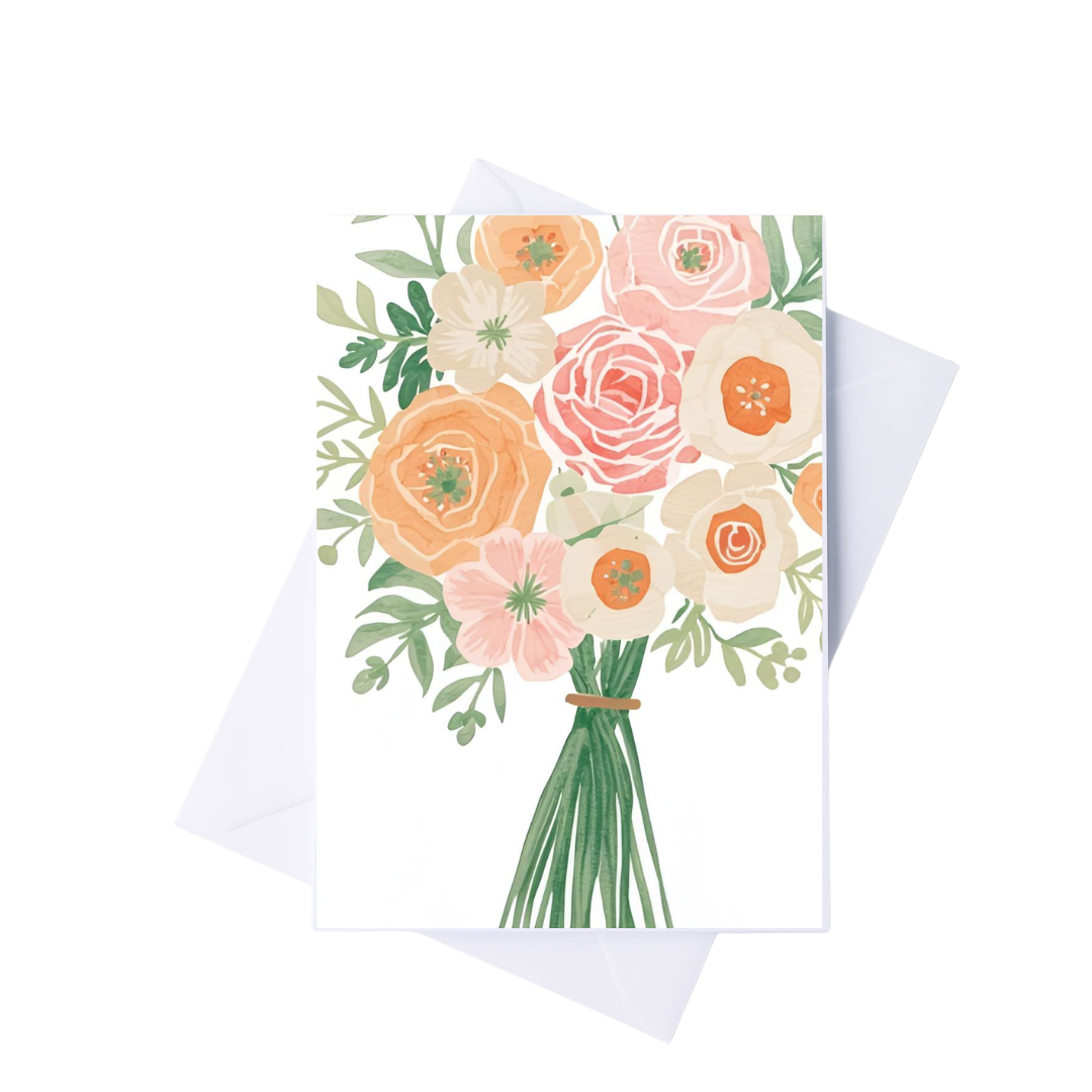 Floral card with a bouquet of flowers on a white background