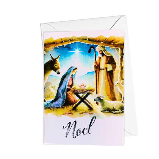 Nativity Watercolor Christmas Greeting Card Tactile Braille Large Print "Noel"