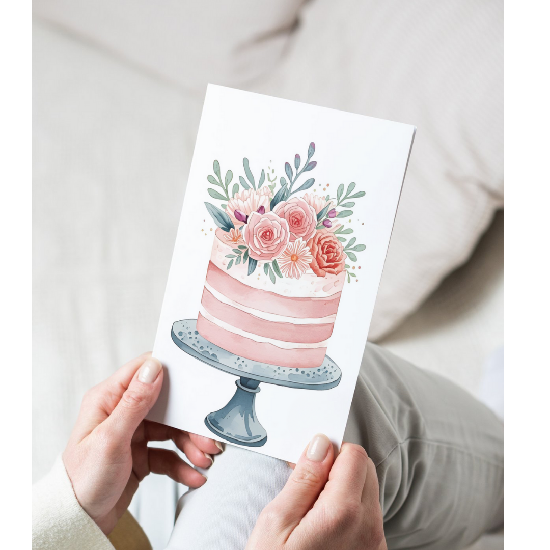 Braille Birthday Card for Her – Cake and Flowers