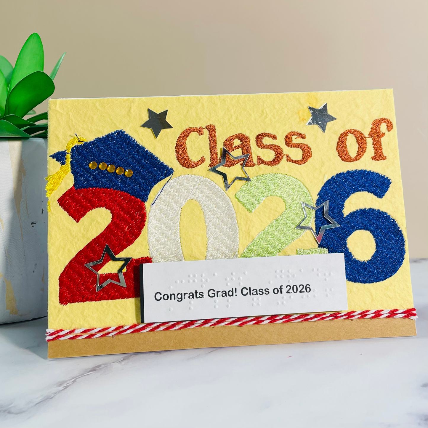 Class of 2026 Graduation Card – Braille & Large Print Handmade Card