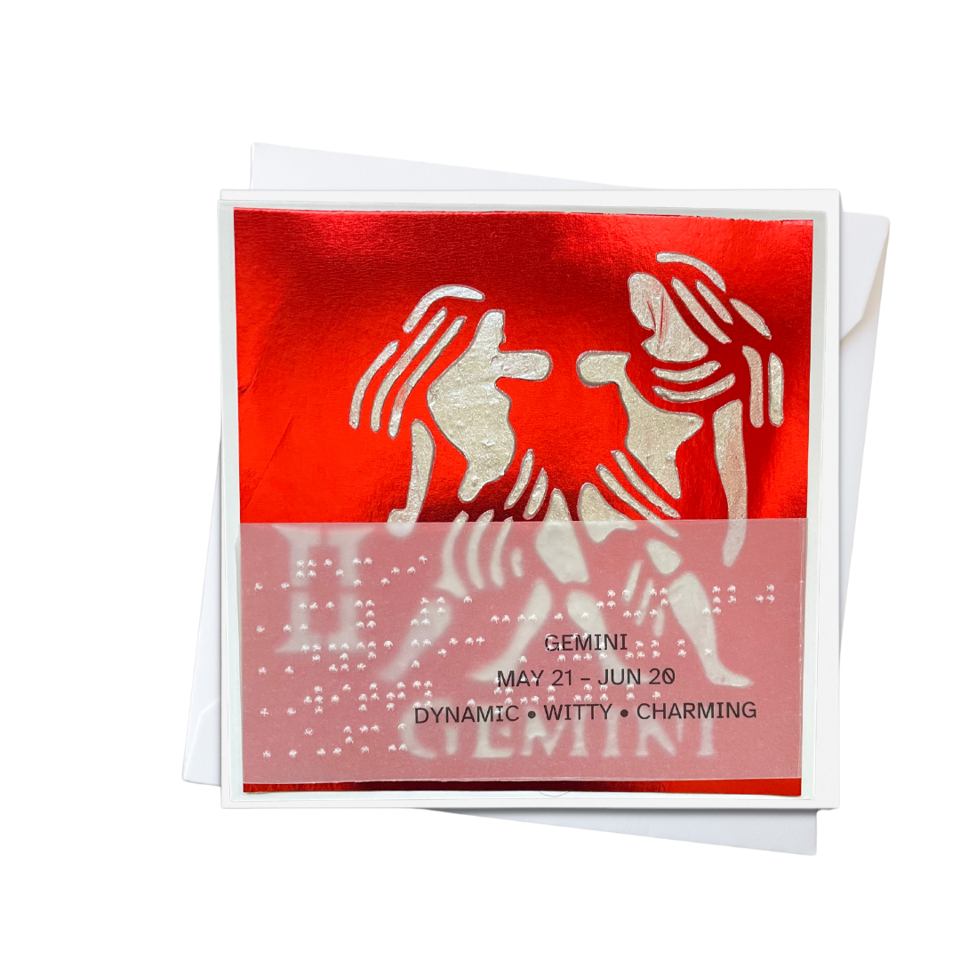 Gemini Zodiac Birthday Card in Braille, Tactile & Print (May 21 - June 20)