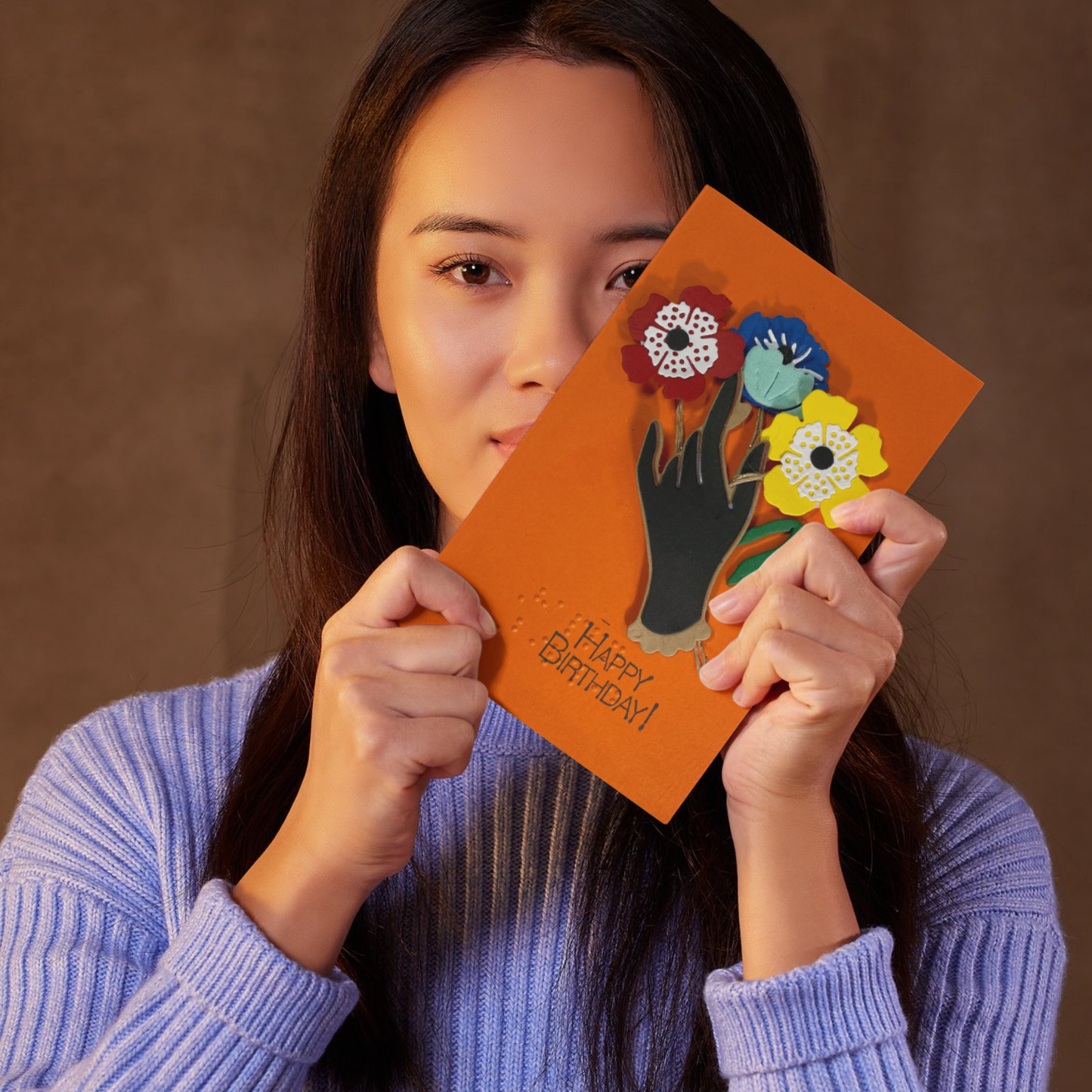 Braille Birthday Card - Flower Bouquet in Hand