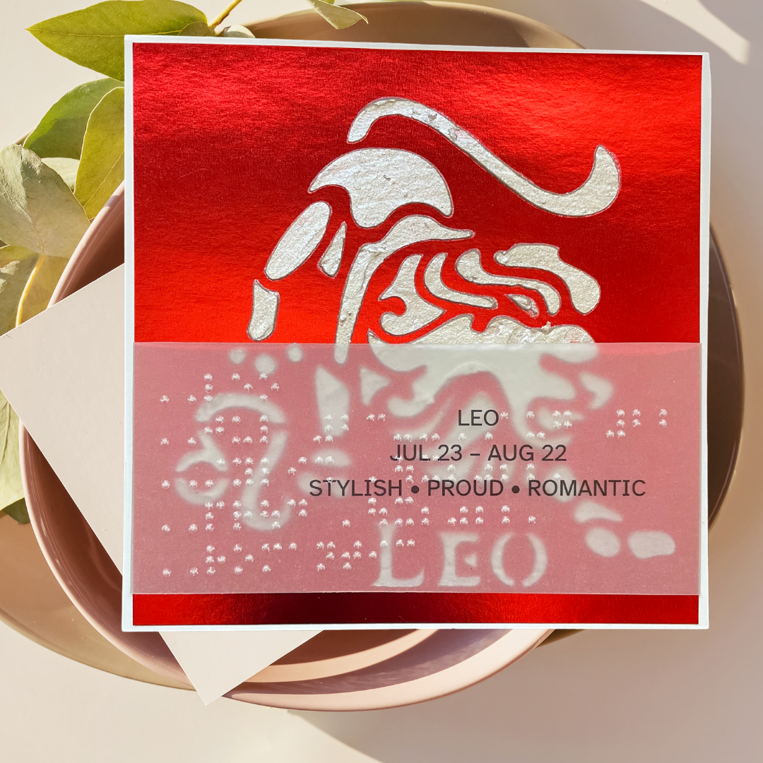 Leo Zodiac Birthday Card in Braille, Tactile & Print (July 23 - August 22)
