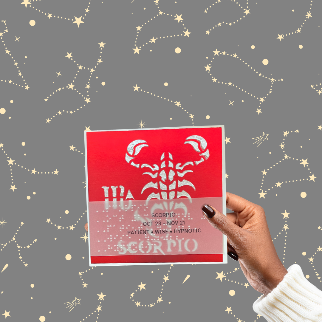 Zodiac Greeting Cards in Braille, Tactile, and Print (Scorpio (October 23 - November 21))