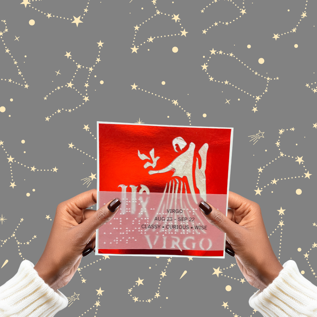 Virgo Zodiac Birthday Card in Braille, Tactile & Print (August 23 - September 22)