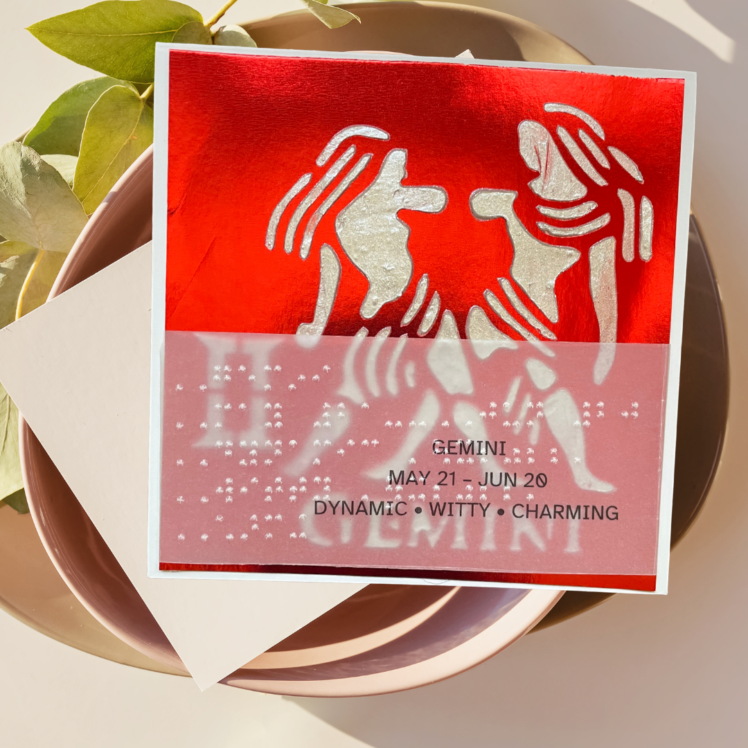 Gemini Zodiac Birthday Card in Braille, Tactile & Print (May 21 - June 20)