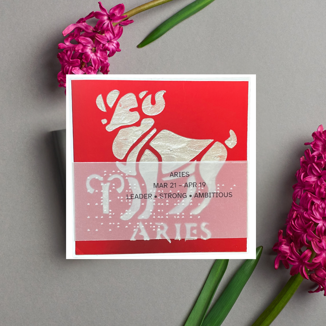 Aries Zodiac Birthday Card in Braille, Tactile & Print (March 21 - April 19)