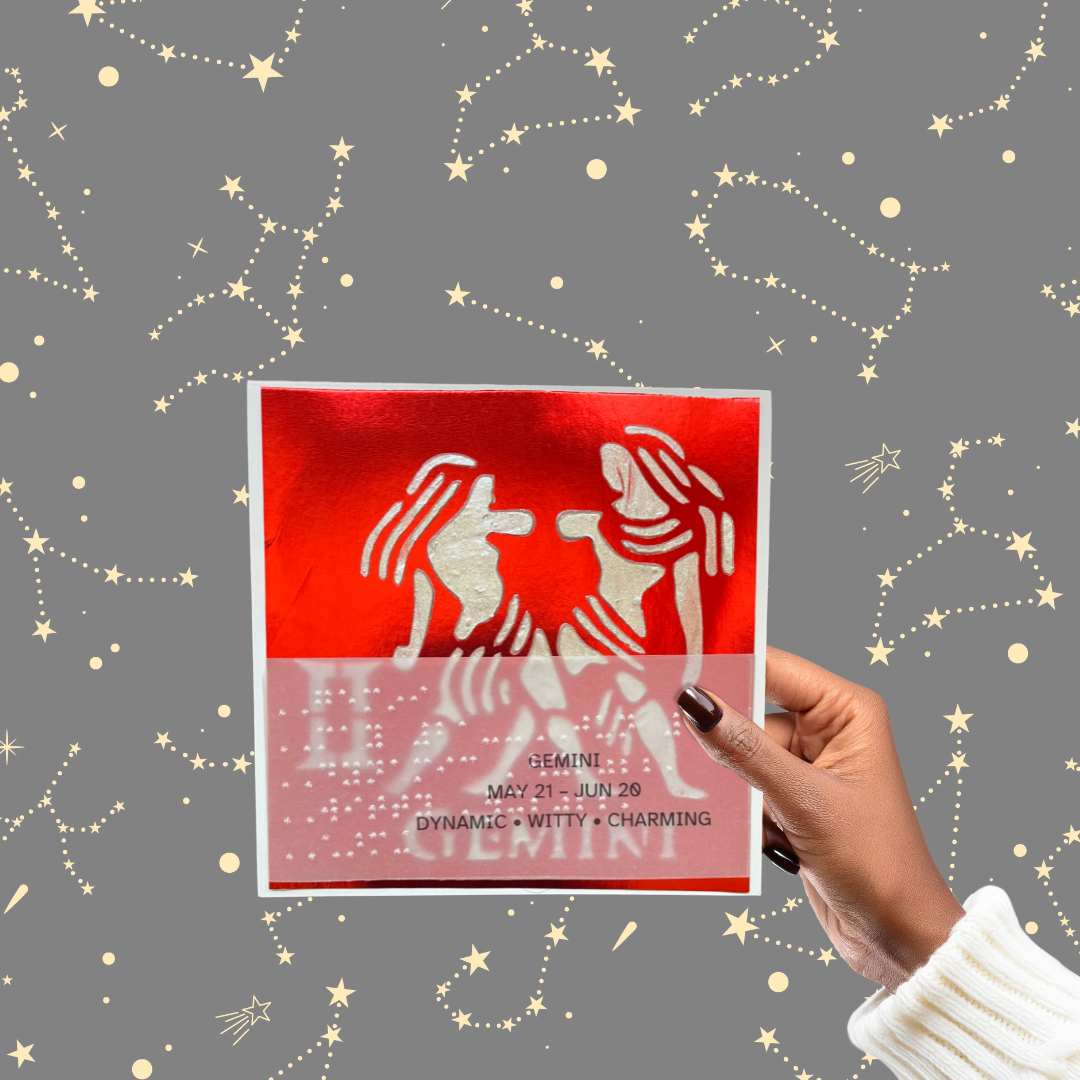 Gemini Zodiac Birthday Card in Braille, Tactile & Print (May 21 - June 20)