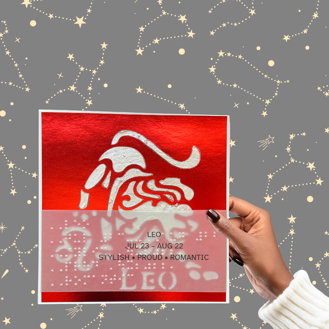 Leo Zodiac Birthday Card in Braille, Tactile & Print (July 23 - August 22)