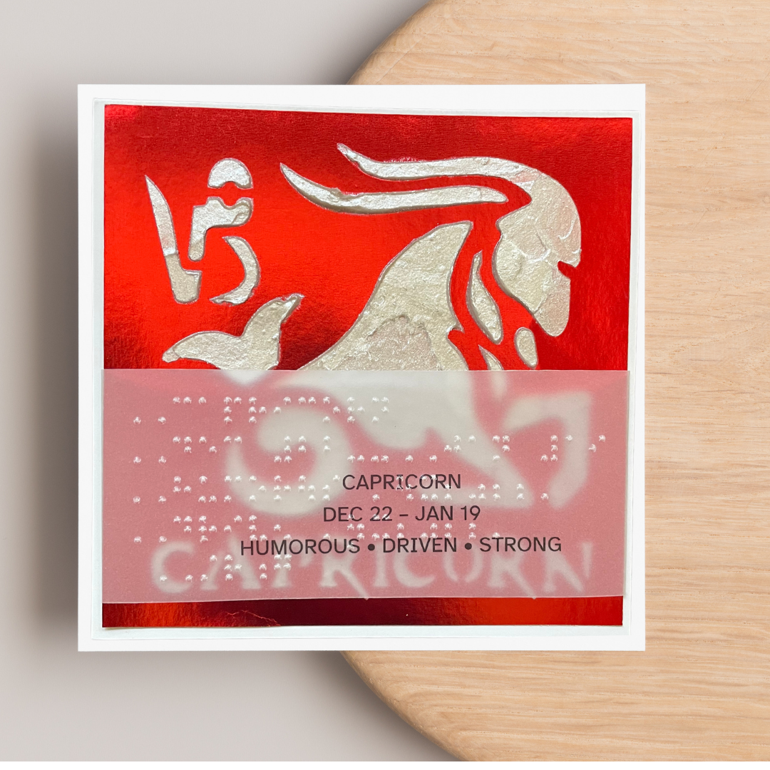 Zodiac Greeting Cards in Braille, Tactile, and Print (Capricorn (December 22 - January 19))