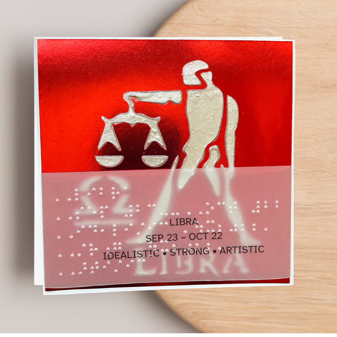 Libra Zodiac Birthday Card in Braille, Tactile & Print (September 23 - October 22)