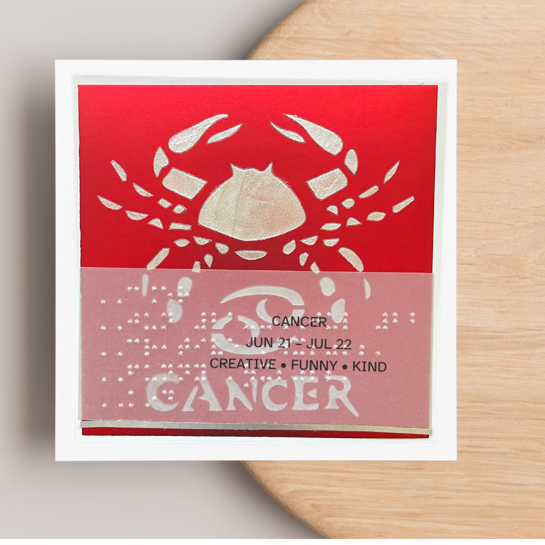 Cancer Zodiac Birthday Card in Braille, Tactile & Print (June 21 - July 22)