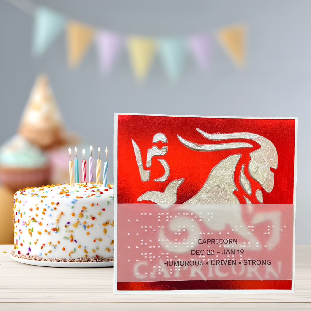 Zodiac Greeting Cards in Braille, Tactile, and Print (Capricorn (December 22 - January 19))