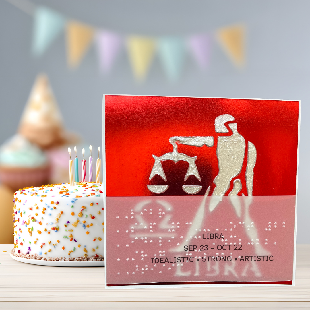 Libra Zodiac Birthday Card in Braille, Tactile & Print (September 23 - October 22)