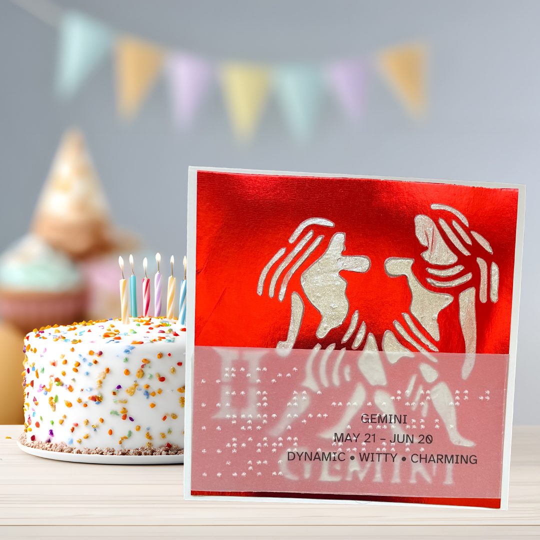 Gemini Zodiac Birthday Card in Braille, Tactile & Print (May 21 - June 20)
