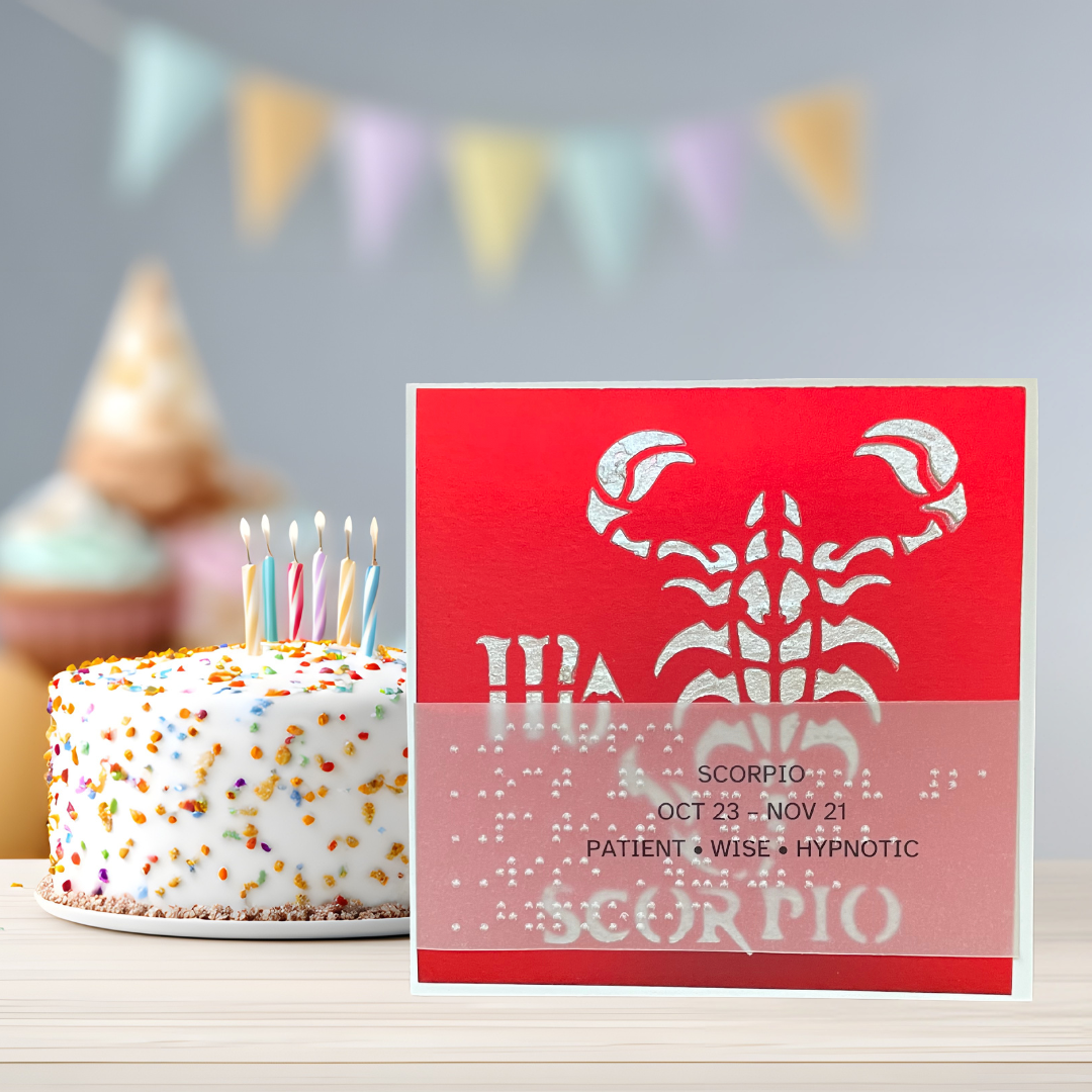 Zodiac Greeting Cards in Braille, Tactile, and Print (Scorpio (October 23 - November 21))