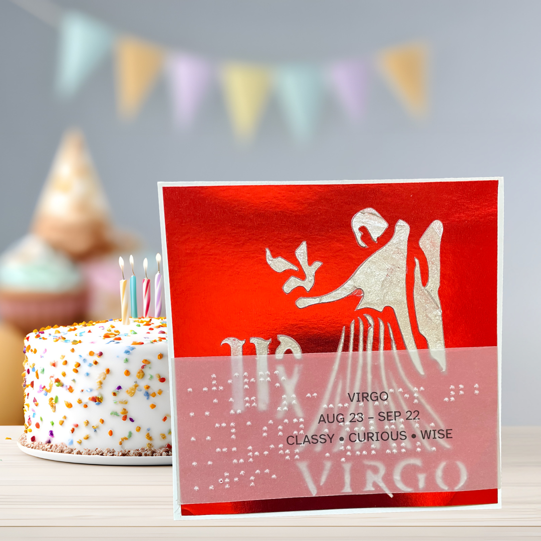 Virgo Zodiac Birthday Card in Braille, Tactile & Print (August 23 - September 22)