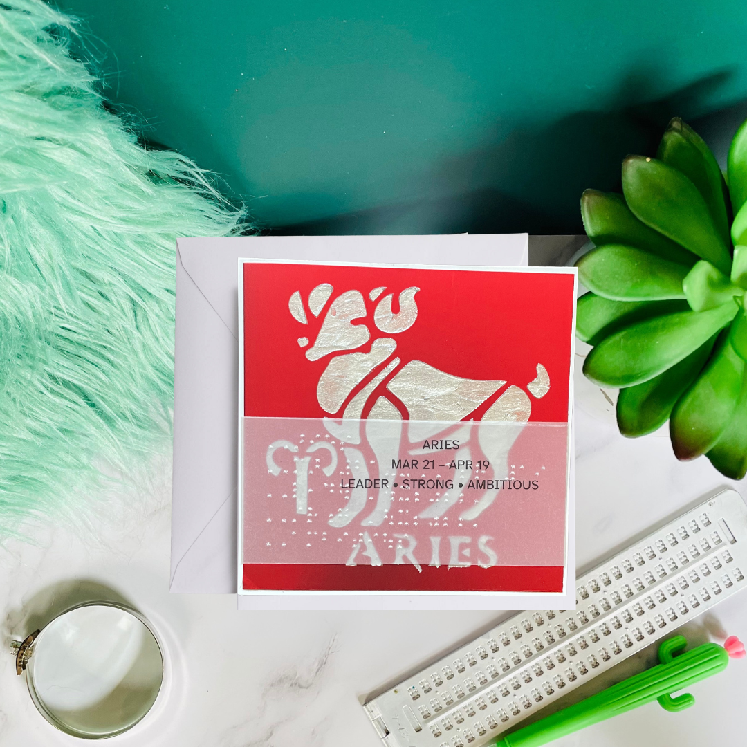 Aries Zodiac Birthday Card in Braille, Tactile & Print (March 21 - April 19)