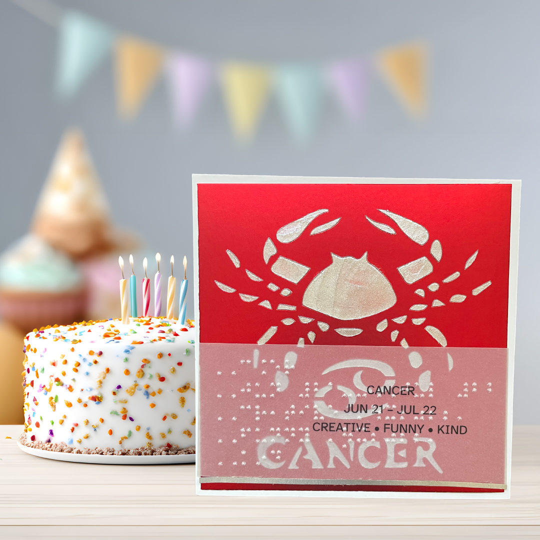 Cancer Zodiac Birthday Card in Braille, Tactile & Print (June 21 - July 22)