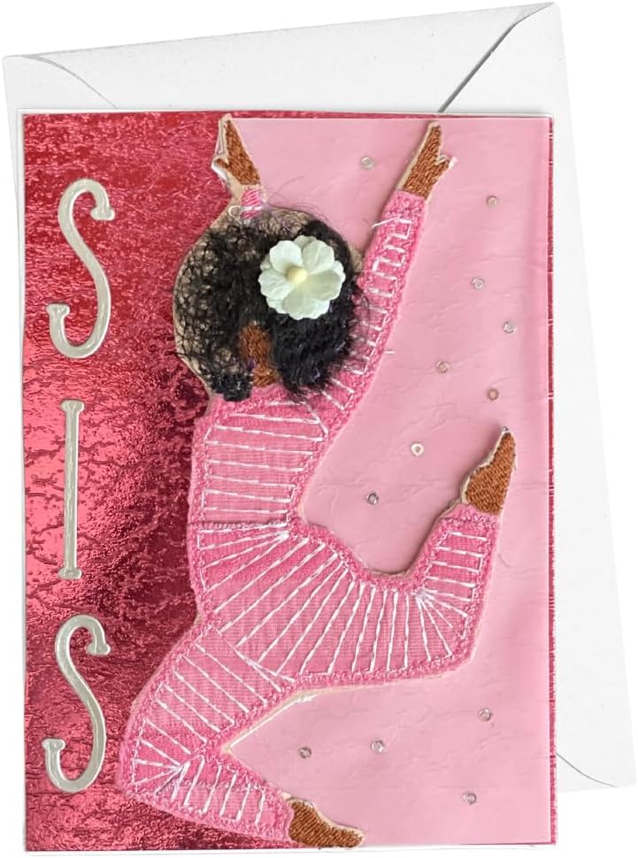 Braille Birthday Card for Sis | Embroidered Tactile Handmade Card for Blind & Visually Impaired