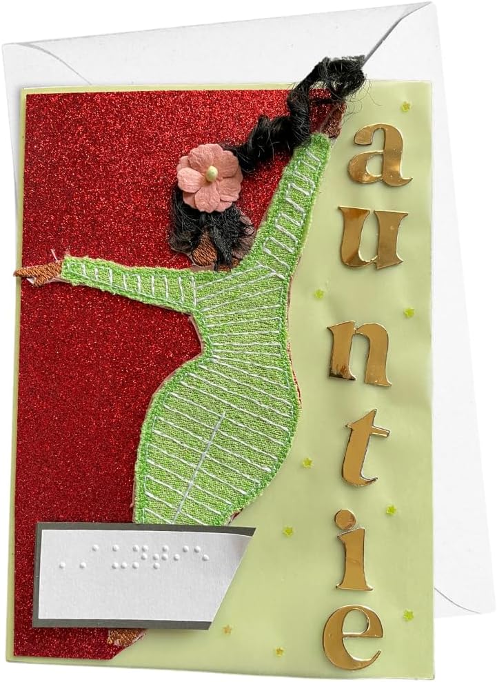 Braille Birthday Card for Auntie | Embroidered Tactile Handmade Card for Blind & Visually Impaired