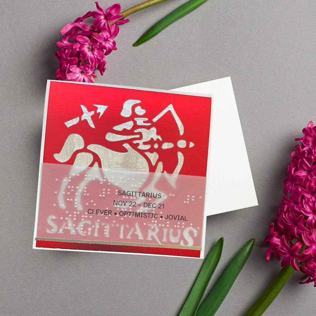 Sagittarius Zodiac Birthday Card in Braille, Tactile & Print (November 22 - December 21)