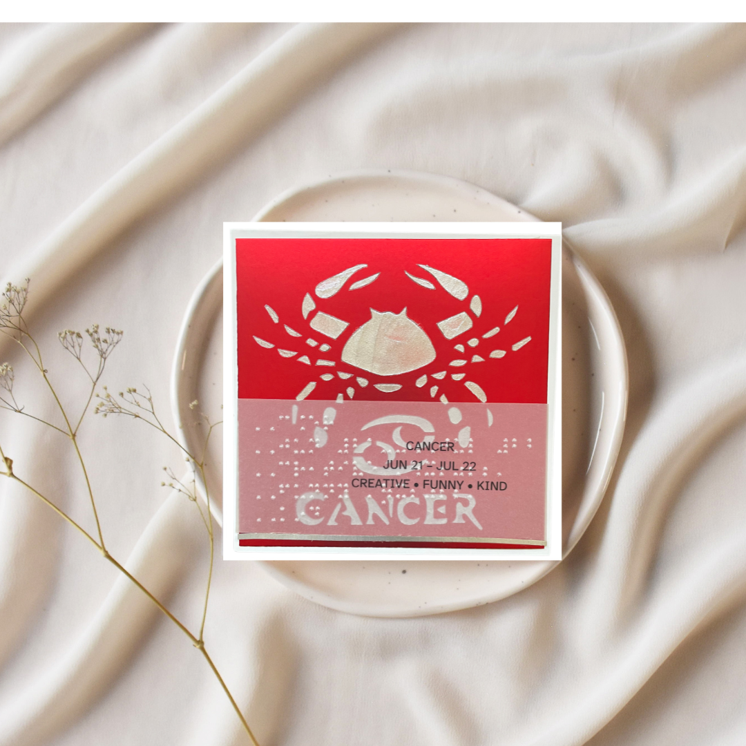 Cancer Zodiac Birthday Card in Braille, Tactile & Print (June 21 - July 22)