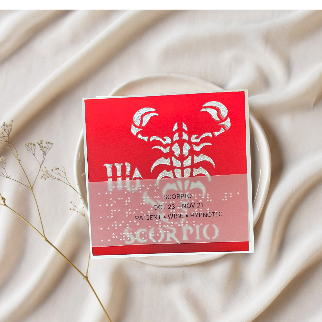 Zodiac Greeting Cards in Braille, Tactile, and Print (Scorpio (October 23 - November 21))