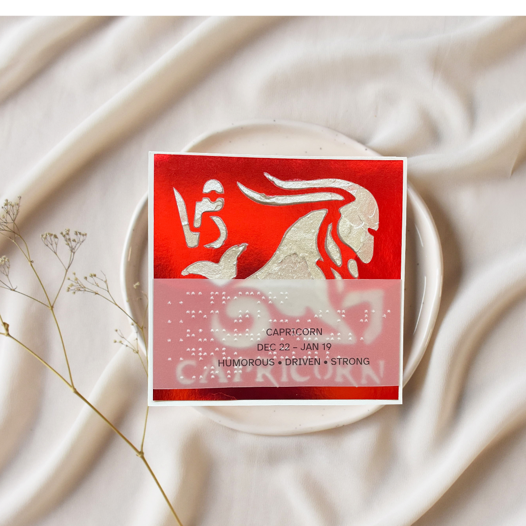 Zodiac Greeting Cards in Braille, Tactile, and Print (Capricorn (December 22 - January 19))