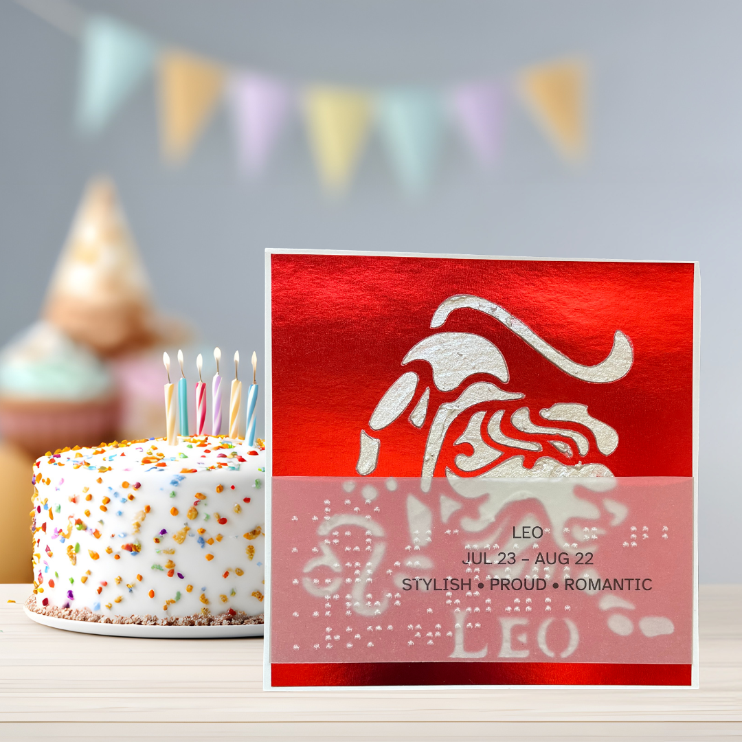Leo Zodiac Birthday Card in Braille, Tactile & Print (July 23 - August 22)