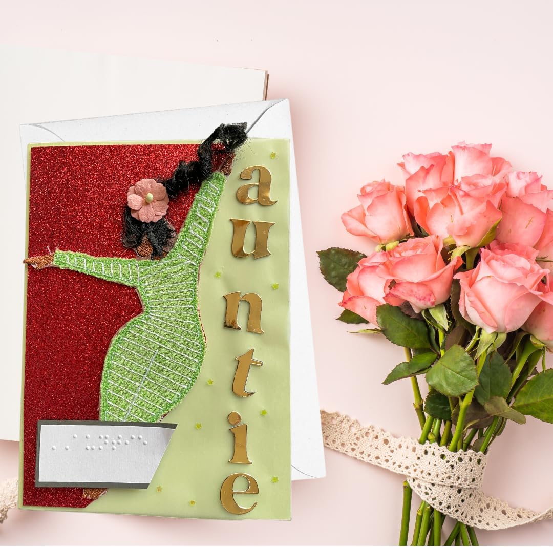 Braille Birthday Card for Auntie | Embroidered Tactile Handmade Card for Blind & Visually Impaired