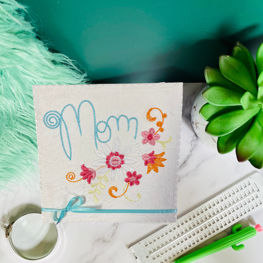Braille Mother's Day Card for Mom – Stitched Floral Card with Ribbon