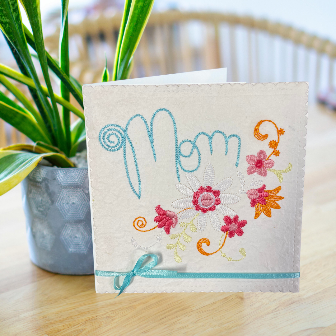 Braille Mother's Day Card for Mom – Stitched Floral Card with Ribbon