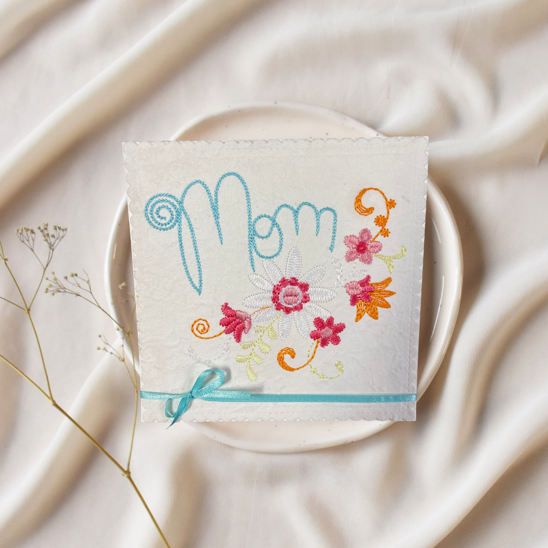 Braille Mother's Day Card for Mom – Stitched Floral Card with Ribbon
