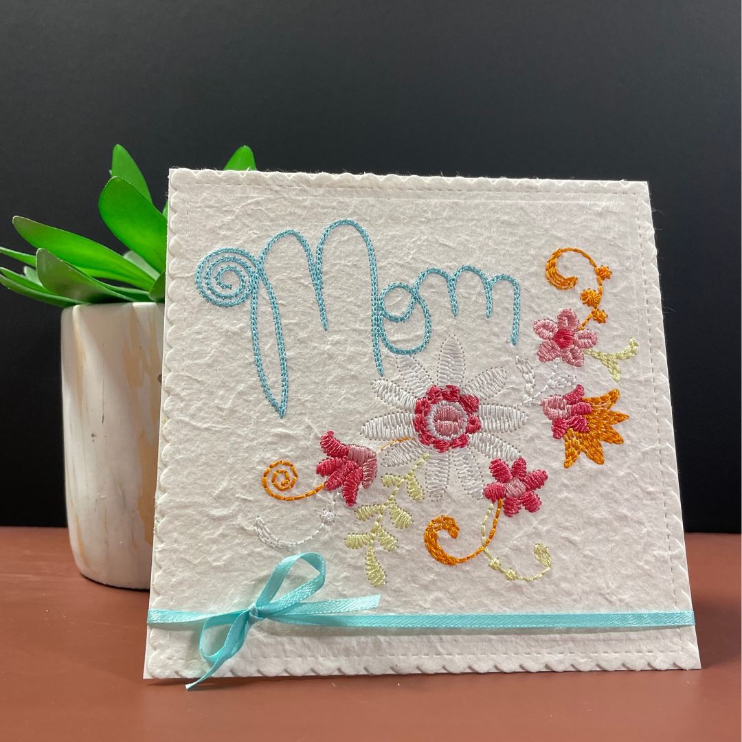 Braille Mother's Day Card for Mom – Stitched Floral Card with Ribbon