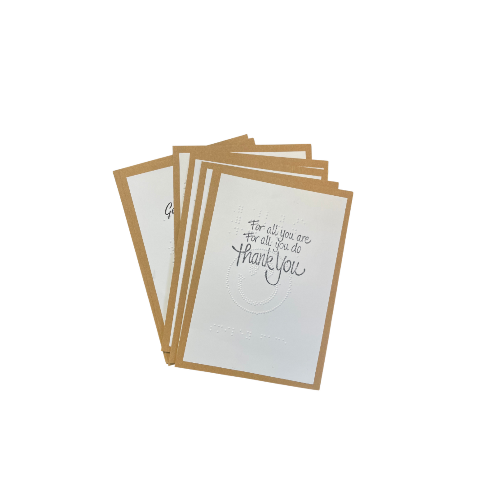 Stack of greeting cards with a message on a white background
