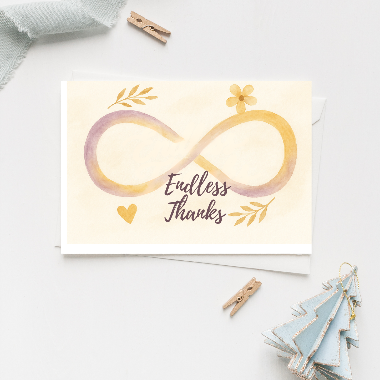 watercolor greeting card with the infinity sign the text endless thanks