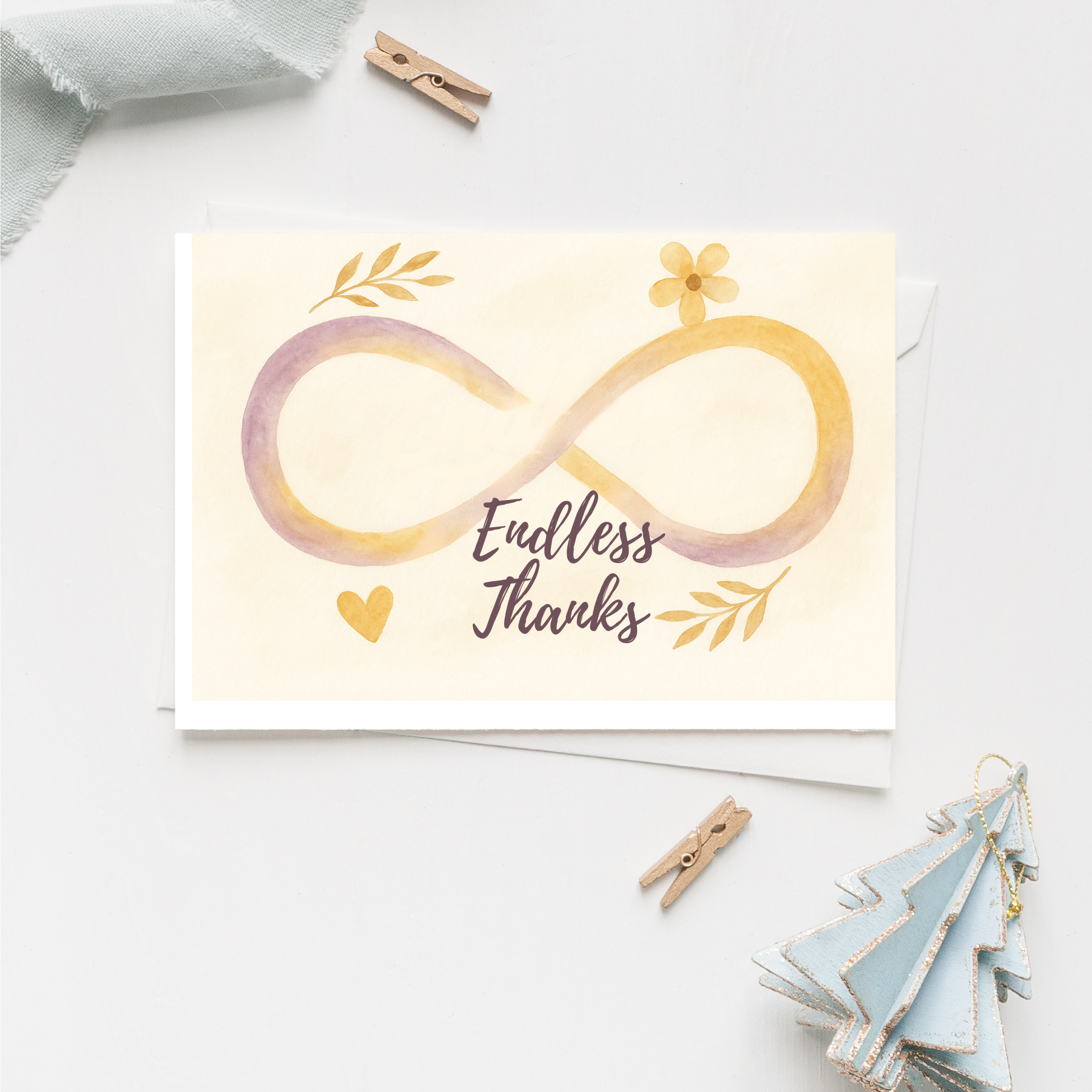 watercolor greeting card with the infinity sign the text endless thanks