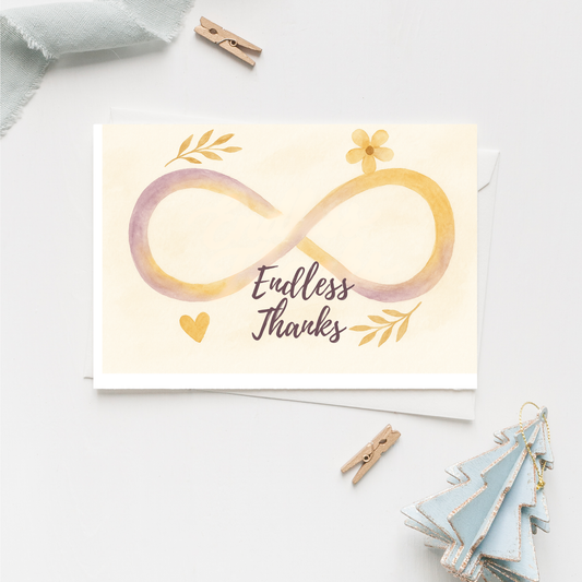 watercolor greeting card with the infinity sign the text endless thanks